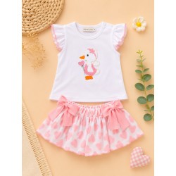 Conjunto patito corazones rosa
