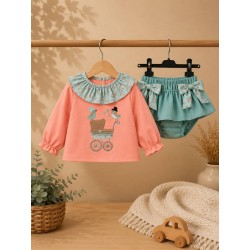 Conjunto cochecito coral y verde agua