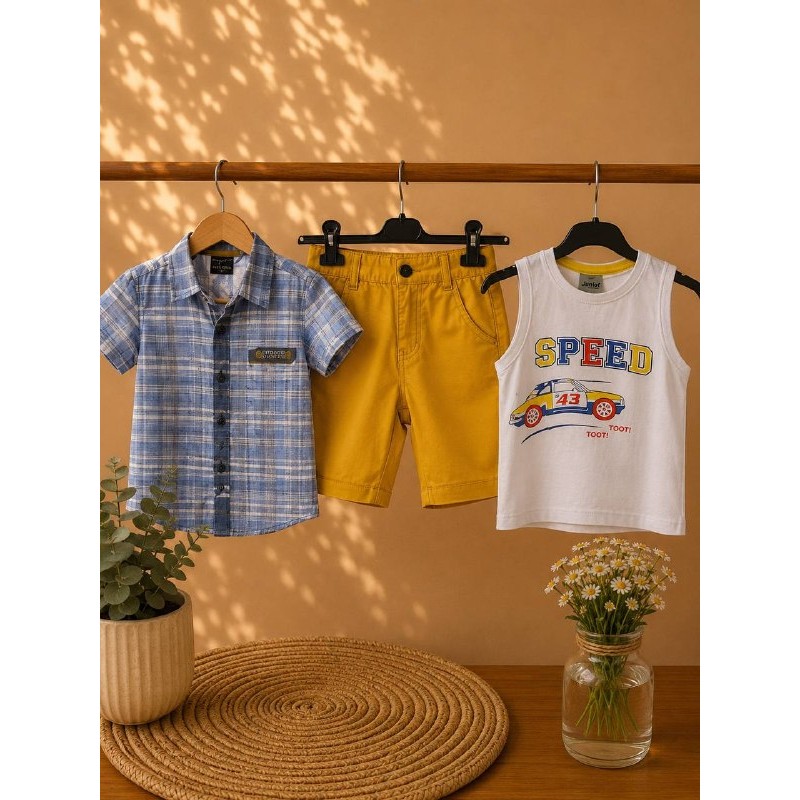 conjunto 3piezas con camisa amarillo